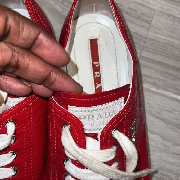 RED PATENT LEATHER PRADA TENNIS SHOES - Picture 3 of 5
